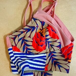 Seea bikini top M/L blue stripe flowers GUC